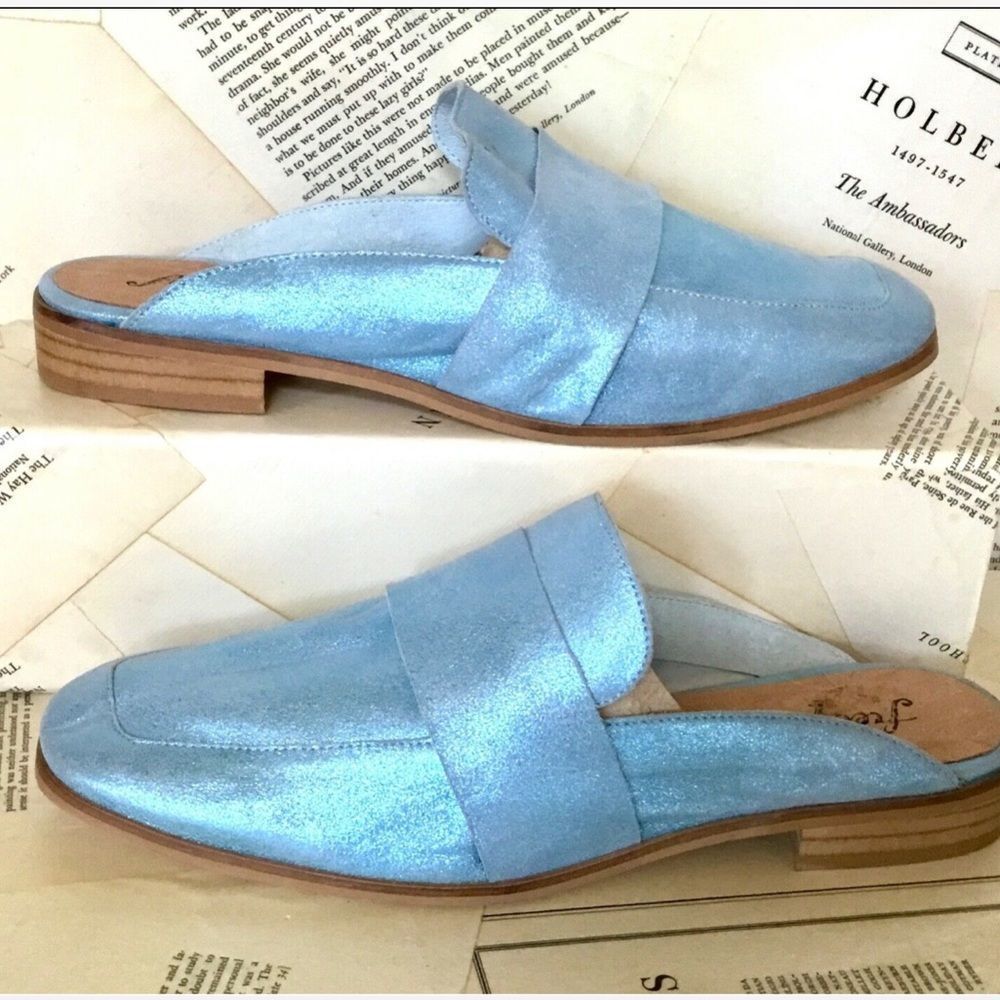 Free People Metallic Loafers blue Leather 40/9-9.5 - Picture 3 of 4